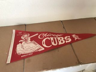 1950s Chicago Cubs Wrigley Field 11.  5x28.  5 Pennant Mlb Baseball Vintage Illinois
