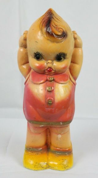 Vtg Kewpie Chalkware Carnival Prize Bank Unpunched Girl Pink Dress Tongue Out
