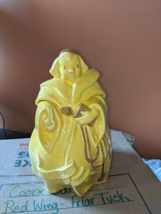 Vintage Red Wing Ceramic Cookie Jar Friar Tuck Monk Thou Shalt Not Steal Yellow