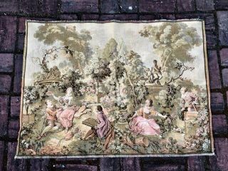 Vintage French Tapestry Wall Hanging Courtship Garden Scene Made In France
