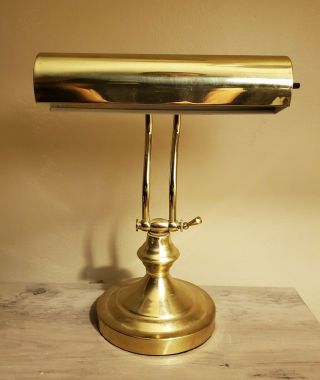 Vtg Art Deco Brass Bankers Desk Table Lamp Light Gold Piano Library Student