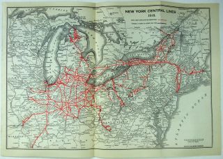 1919 Map Of The York Central Lines Railroad.  Antique