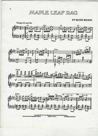 MAPLE LEAF RAG by Scott Joplin; Vintage Sheet Music Piano Solo; Shattinger 2