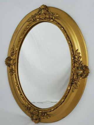 Antique Ornate Oval Gold Gilt Gesso Wood Wall Mirror Victorian 19.  5 " X 25.  5 "