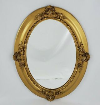 Antique Ornate Oval Gold Gilt Gesso Wood Wall Mirror Victorian 19.  5 