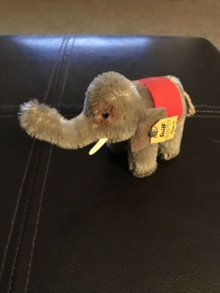 Vintage Steiff Stuffed Elephant Ear Button & Label Germany Mini 2” Red Saddle