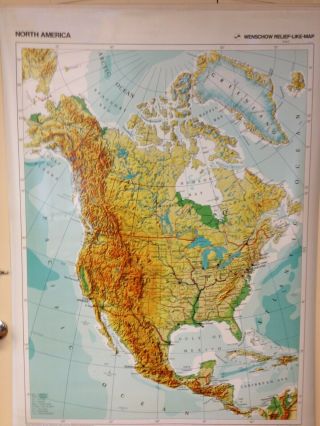 Karl Wenschow Large Wall Map Of North America 58 By 39