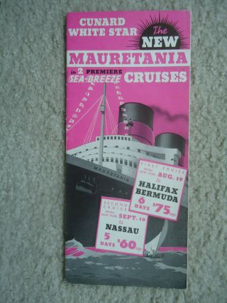 Cunard Line -  Rms Mauretania - Premier Cruises - Brochure - 1939