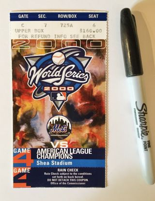 2000 World Series Ticket Game 4 York Yankees Mets Jeter Piazza Rivera Cone