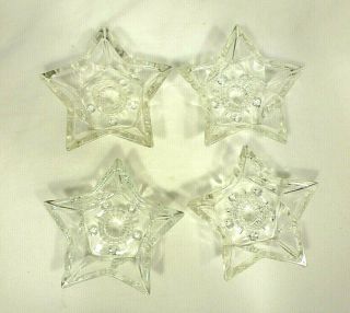 Set Of 4 Vintage Glass Star - Shaped Tapered Candle Holders - Ln