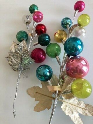 2 Vintage Occupied Japan Christmas Mercury Glass Balls Foil Stems 13 " & 11 "