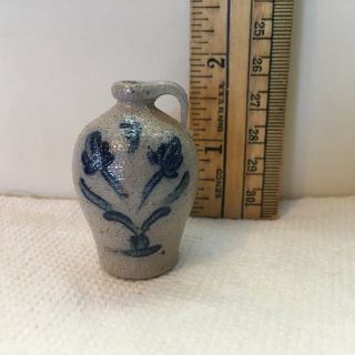 Vintage Rowe Pottery Miniature Salt Glazed Decorated Jug W Handle Marked