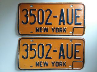 1973 - 80 Vintage Matched Pair York Metal License Plates 3502 Aue Empire State