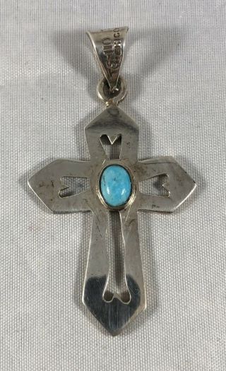 Vintage Taxco Sterling Silver Turquoise Cross Pendant