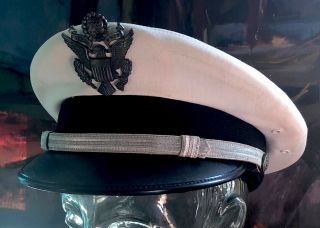 Vintage U.  S.  Air Force Usaf Officers White Dress Cap Visor Hat 7 1/8 By Kingform