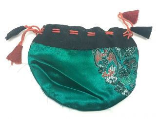 Vintage Silk Drawstring Pouch,  Small Mini Gift Bag