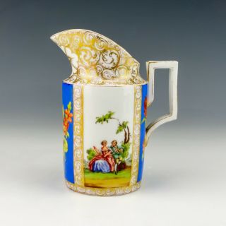 Antique Helena Wolfsohn Dresden Porcelain - Hand Painted Courting Couple Jug