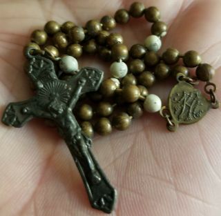 Catholic Antique Us Military Wwi Prototype Pull Chain Rosary Crucifix Religious