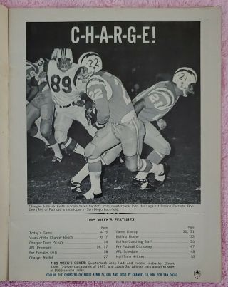 1966 AFL Football Program,  San Diego Chargers vs Buffalo Bills at Balboa Stadium 2