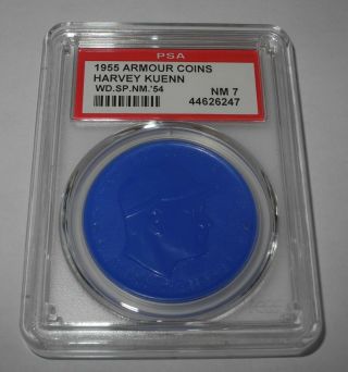 1955 Armour Baseball Coin Pin Harvey Kuenn Detroit Tigers Psa 7 Blue Wide Spaced