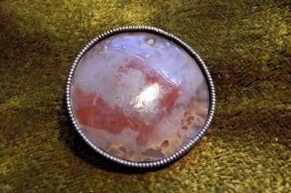 Antique 18th C.  Agate In Silver Button (1198)