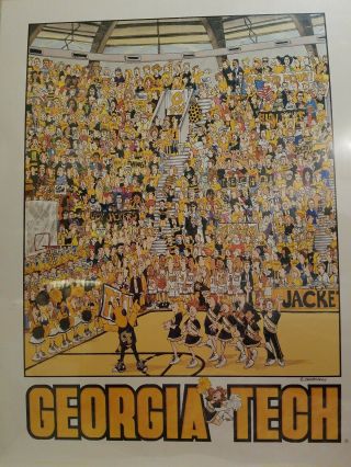 Vintage 1980s John Holladay Georgia Tech Basketball Yellow Jackets Poster 18x24
