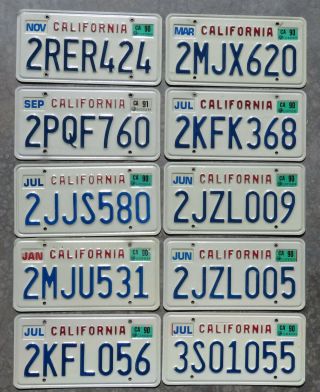 Group Of 10 California 1990s License Plate