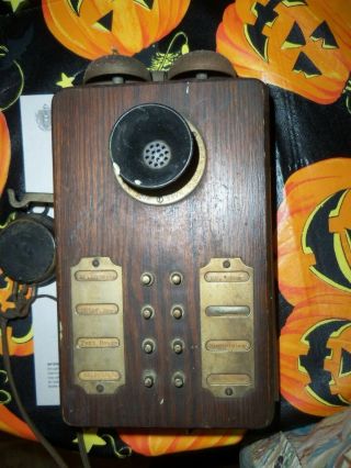 Antique S.  H.  Couch Company Oak Wall Phone Intercom 8 Button Early 1900 