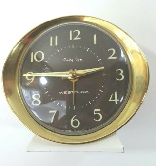Vintage Baby Ben Metal Westclox Alarm Clock - Wind Up - - White Gold