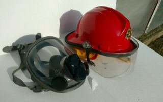 Bullard Fireman Hat Red With Mask 1992 Vintage Antique