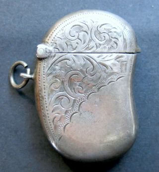 Antique British Sterling Silver Kidney Shaped Vesta Case William Hair Haseler
