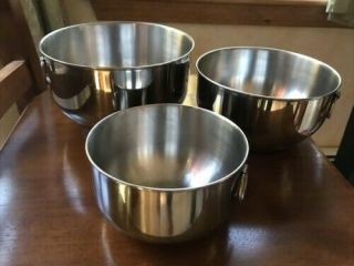 Vintage Farberware Stainless Mixing Bowls Double Ring Handles Set Of 3; 8 " 6 " 5