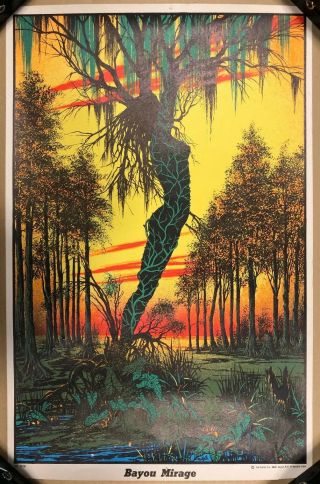 Bayou Swamp Mirage Vintage Back Light Poster Psychedelic Lady Tree 1970 