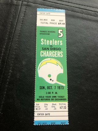 Vintage 1973 Nfl Steelers V Chargers - Ticket Three Rivers Stadium