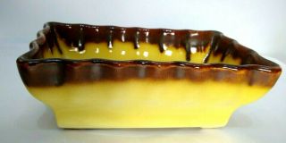 Vtg Hull Usa Yellow Scalloped With Brown Drip Rectangle Pottery Planter Mcm