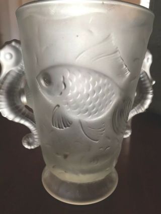 Antique Czech Barolac Bohemian Glass Vase With Koi Fish And Seahorse Handles 3
