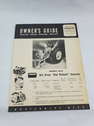 Vintage Montgomery Ward Pincor Blue Diamond Belt Driven Generator Owners Guide