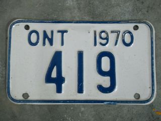 1970 Ontario Canada Motorcycle License Plate 3 Digit Low Number 419