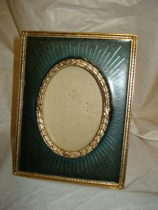 Terragrafics Green Color Enamel Vintage Picture Oval Small Heavy Frame 4x5.  Oval