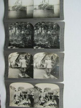 4 Antique Wwi Stereo Photos,  Largest Ship,  Artillery Gun,  Building Barbed Wire