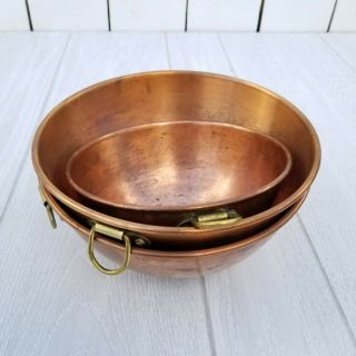 Set Of 3 Primitive Antique Copper Nesting Bowls Vintage Made In Korea