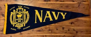 Vintage United States Naval Academy Navy Felt Pennant 30” X 11”