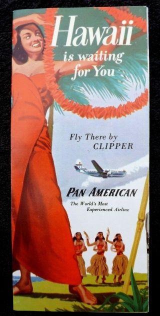VINTAGE 1954 HAWAII PAN AMERICAN AIRLINES BROCHURE PAA CLIPPER,  FLYER 2