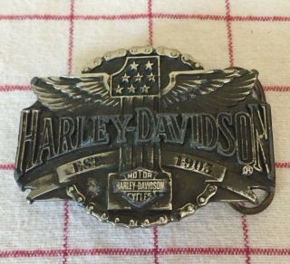 Harley Davidson Motorcycles Belt Buckle Eagle Design Siskiyou Harmony 1992 Flag