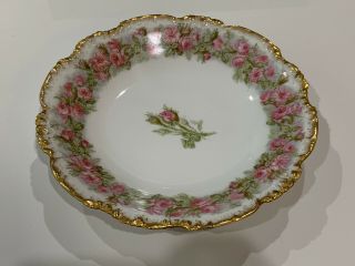 Antique Jean Pouyat Limoges Porcelain Bowl W/ Pink Rose / Flower Decoration