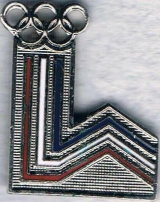 Vintage Red,  White,  And Blue Cut - Out 1980 Lake Placid Olympic Games Mark Pin