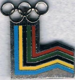 Vintage 5 Olympic Ring Colors Cut - Out 1980 Lake Placid Olympic Games Mark Pin
