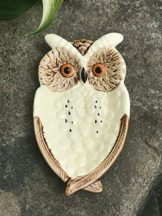 Vintage Ceramic Owl Soap Sponge Jewelry Trinket Dish Display Spoon Rest Japan