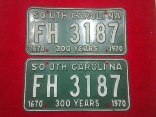 Pair 1970 South Carolina Sc License Plate Tag Fh 3187 300 Years