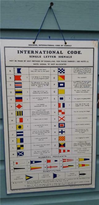Vintage Browns International Code Of Signals Wall Chart Nautical
